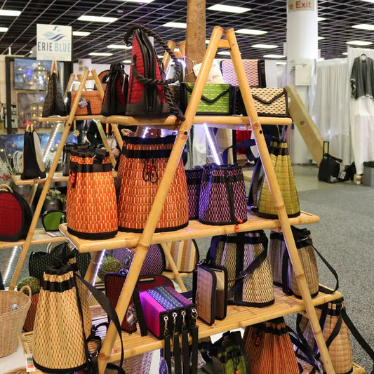Free Standing A-Frame Merchandising Bamboo Display Shelves