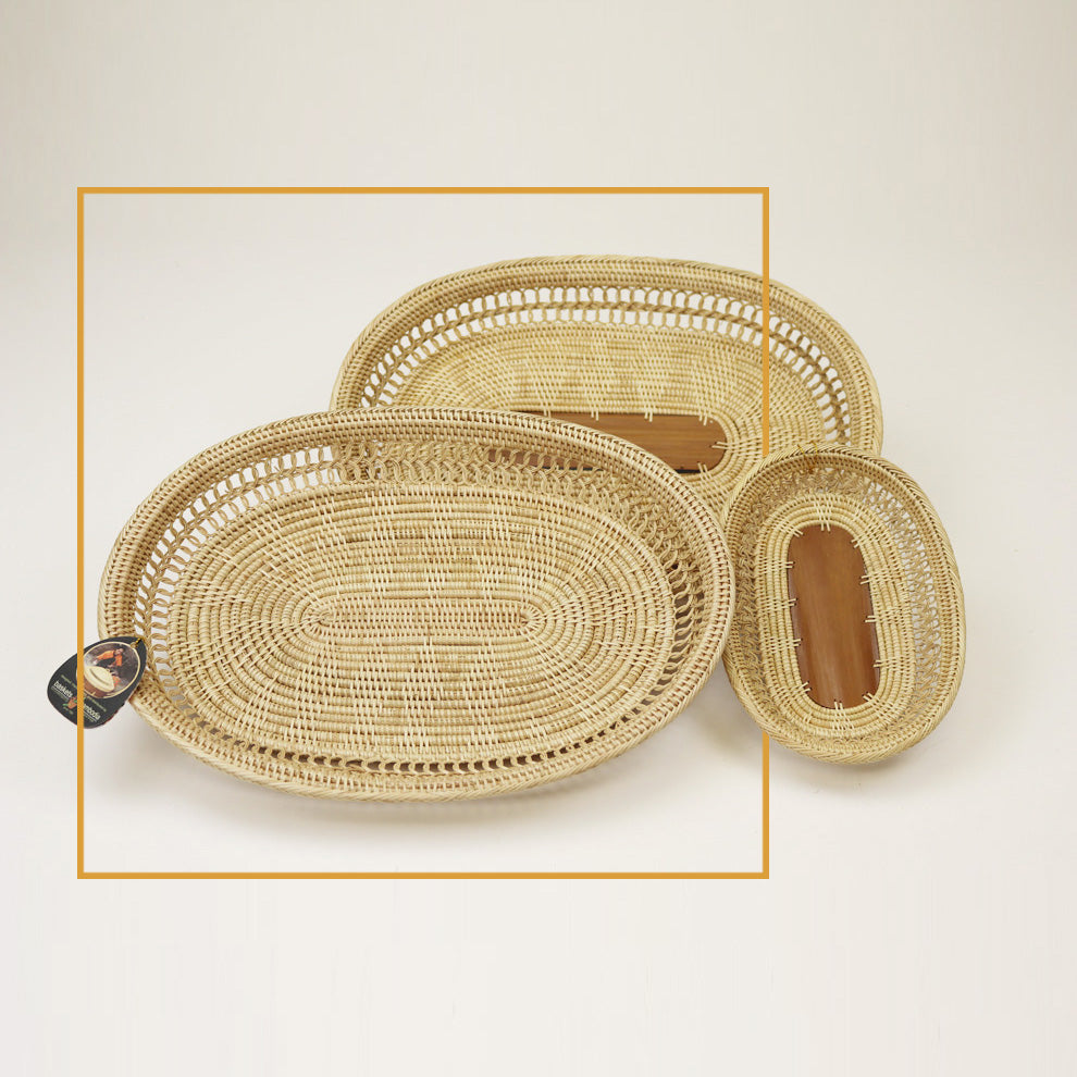 3-1W Oval Tray with Palm Leaf Center - Large