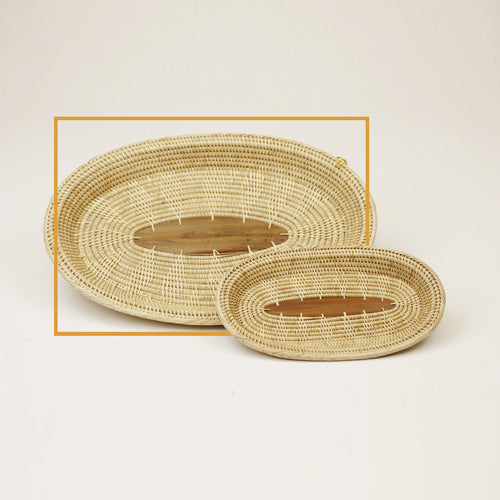 3-3W TRAY Solid Weave w/ Palm Leaf Center - Large