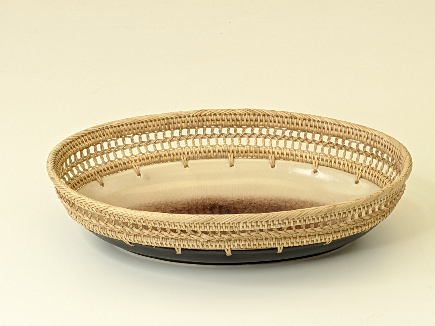 C2OV 10.5" Oval Crackle Glazed Ceramic Basket Pottery Bowl