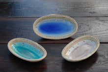 C71OV 7" Oval Crackle Glazed Ceramic Basket Tray Dish