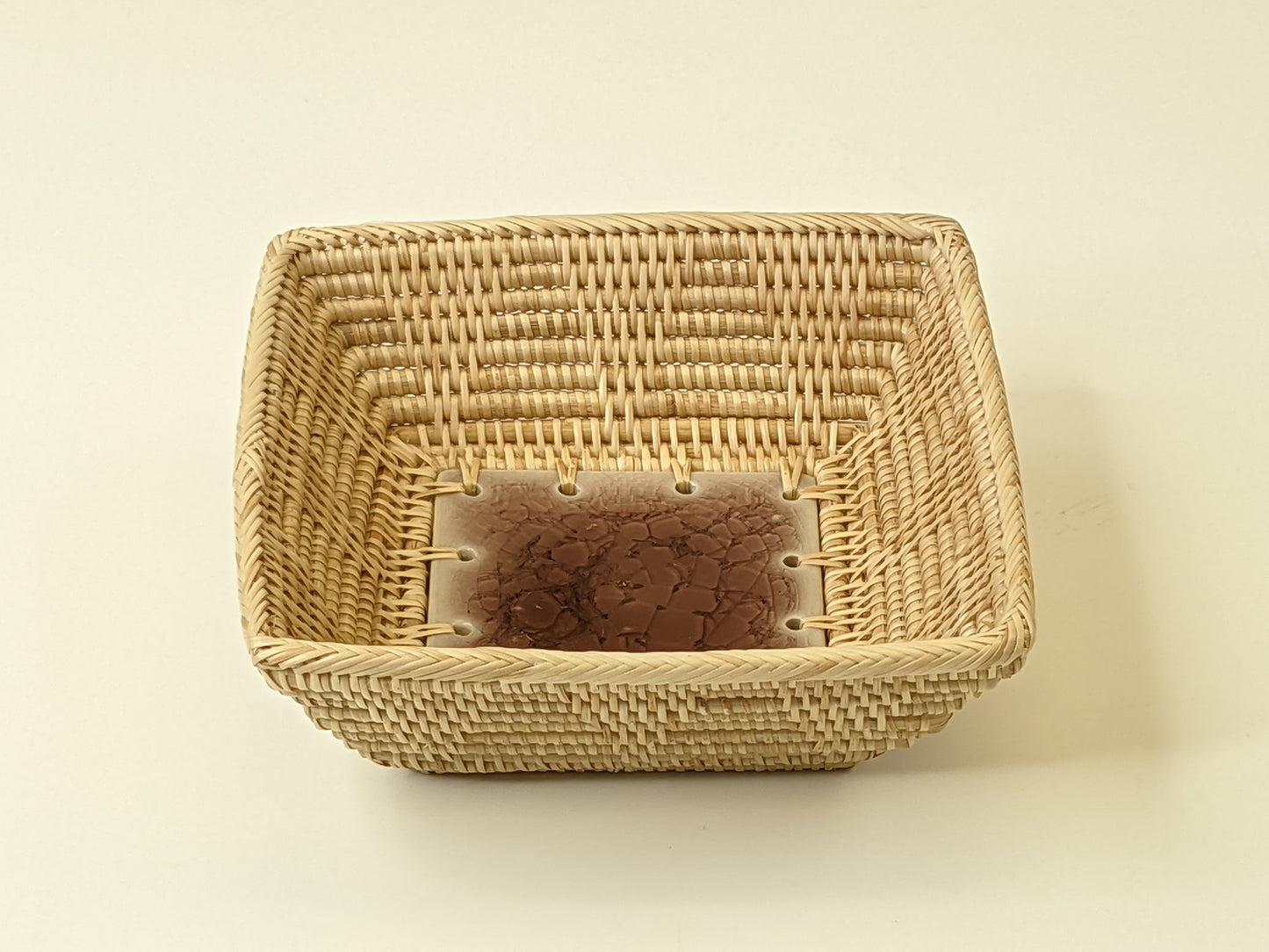 C71SQ 7" Square Crackle Glazed Ceramic Basket Tray Dish