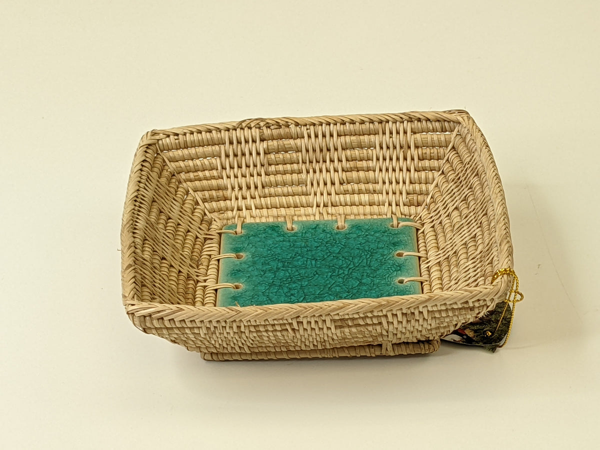 C71SQ 7" Square Crackle Glazed Ceramic Basket Tray Dish